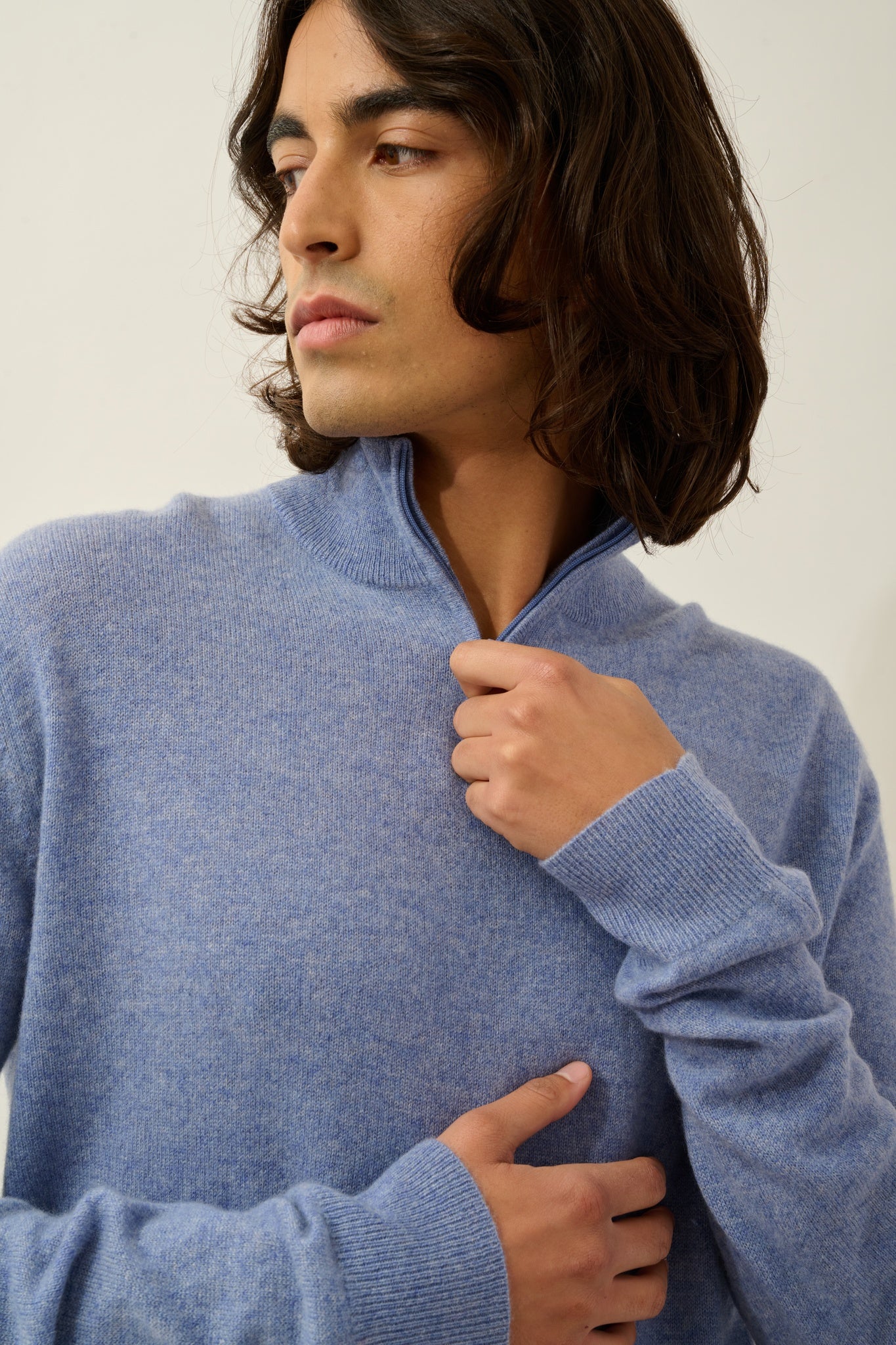 AMBIN pull camionneur sky chiné 100% cachemire