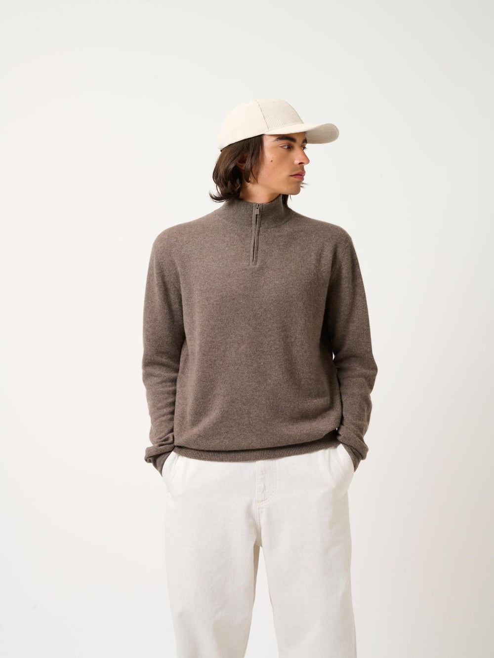 AMBIN taupe mottled trucker sweater 100% cashmere