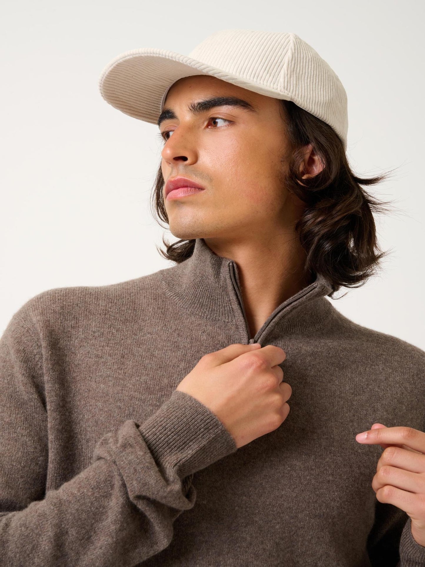 AMBIN taupe mottled trucker sweater 100% cashmere