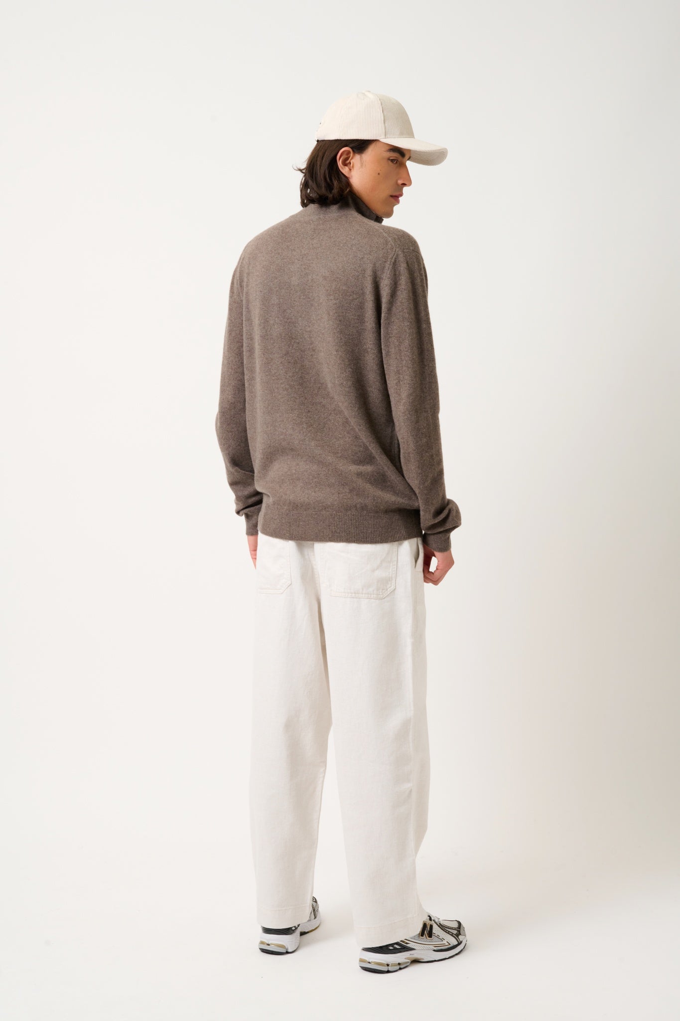 AMBIN taupe mottled trucker sweater 100% cashmere