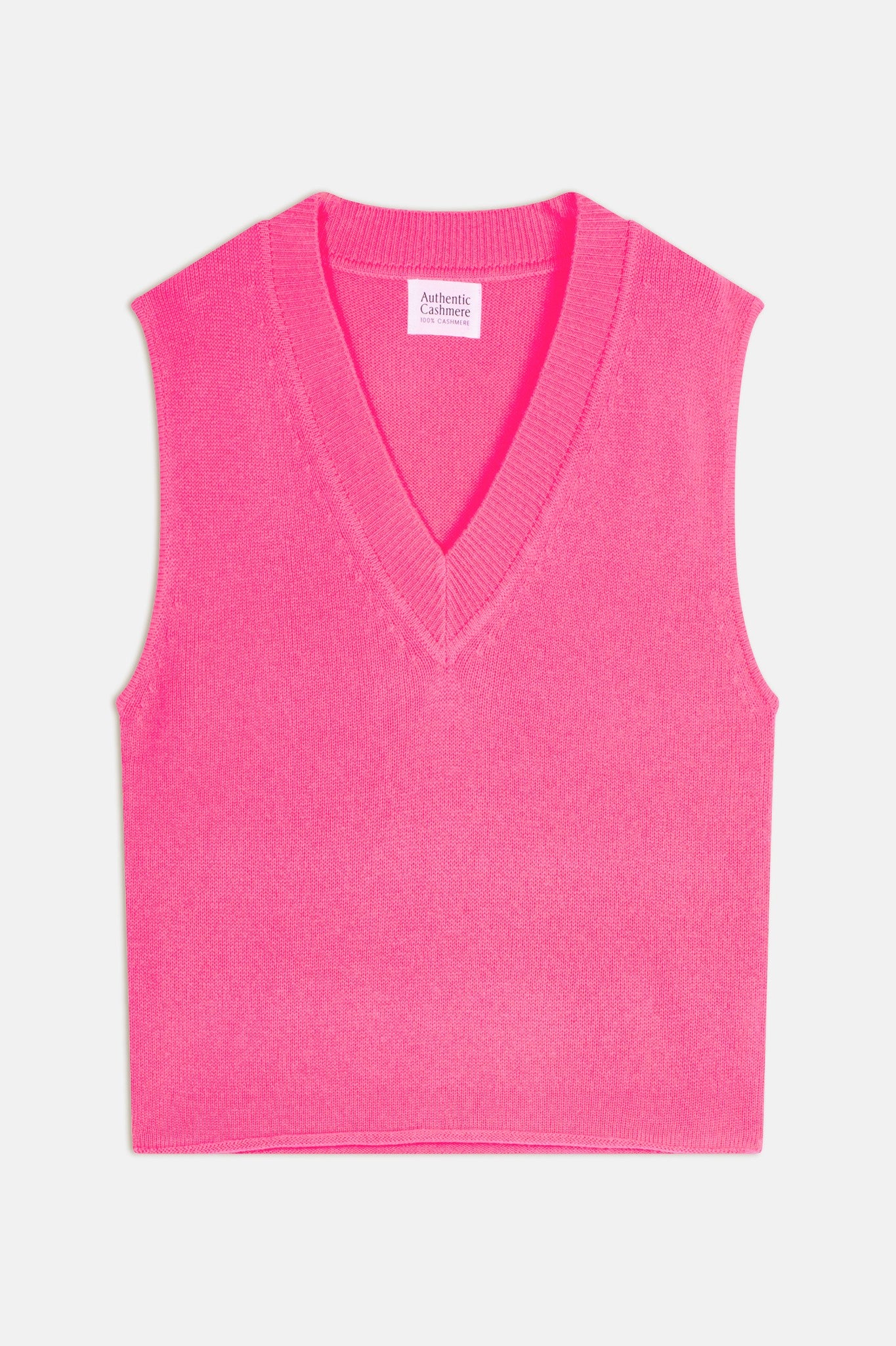 amelie pull col v sans manches 4 fils rose fluo 100% cachemire