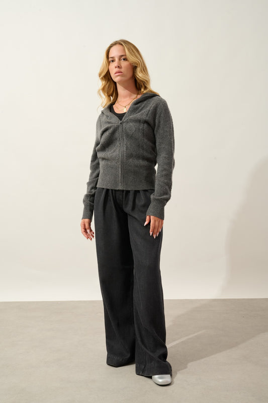 antigo gilet zippé col camionneur 4 fils anthracite chiné 100% cachemire