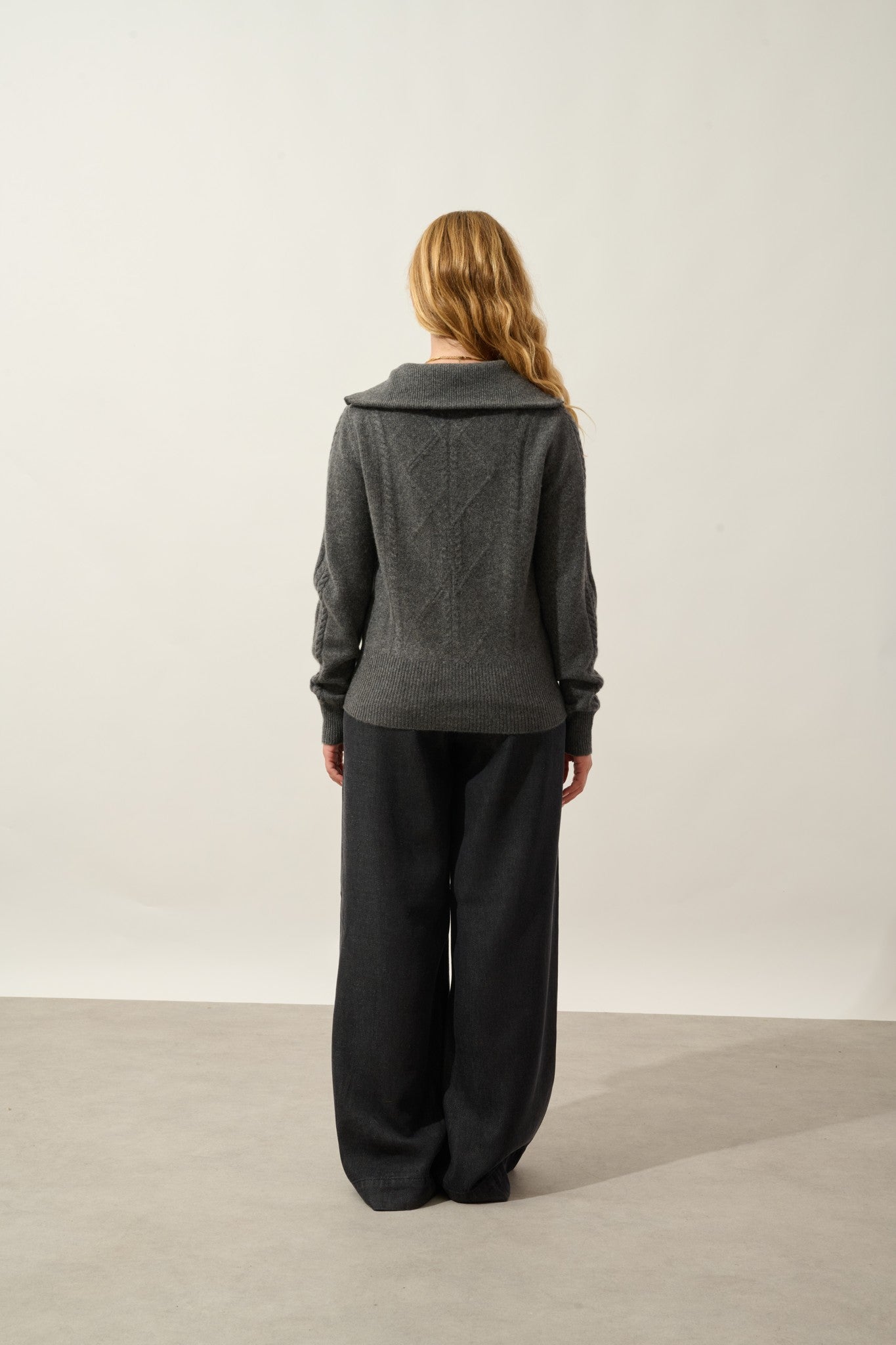 antigo gilet zippé col camionneur 4 fils anthracite chiné 100% cachemire