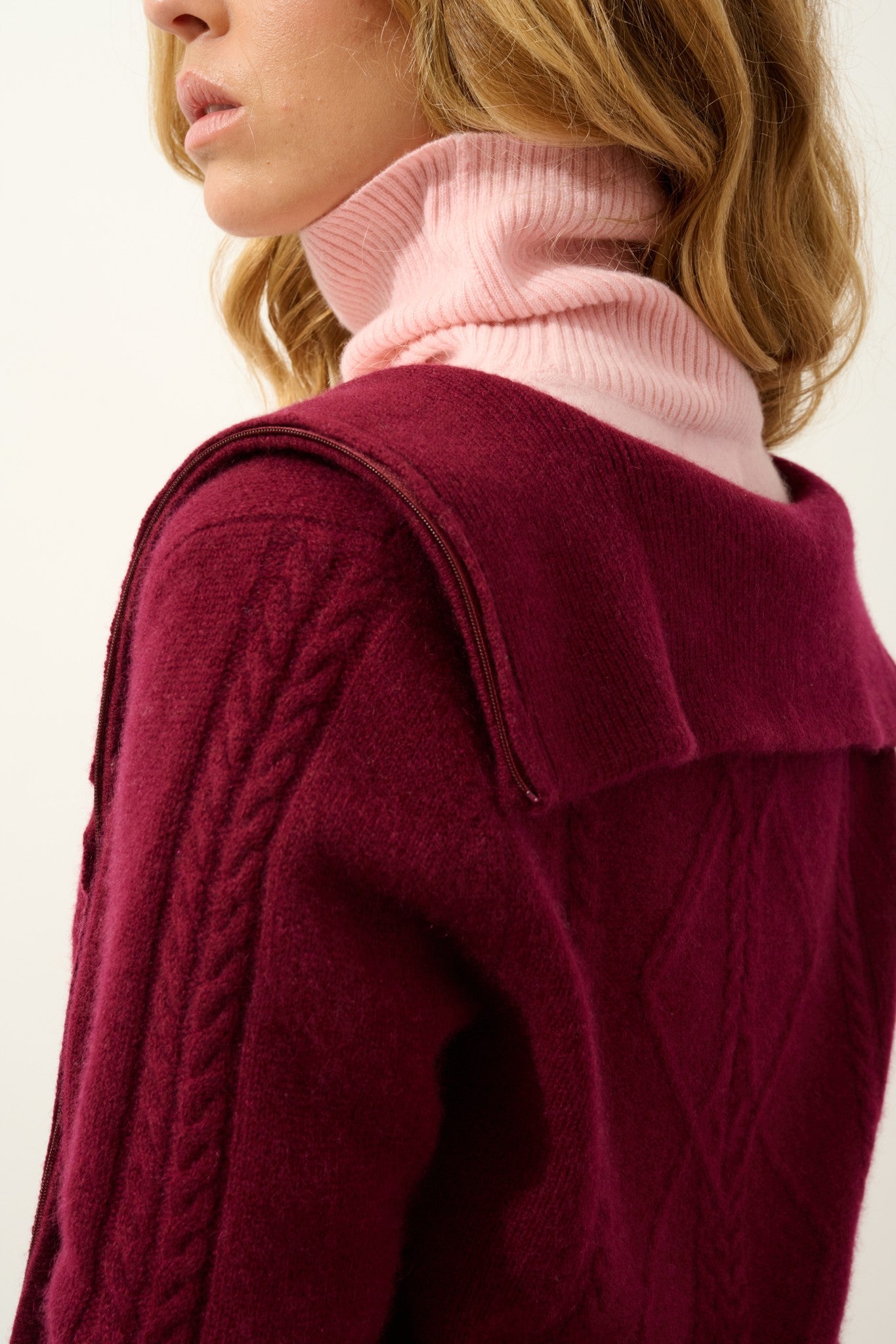 antigo gilet zippé col camionneur 4 fils bordeaux 100% cachemire