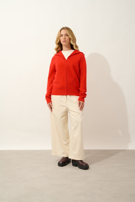 antigo gilet zippé col camionneur 4 fils carmin 100% cachemire