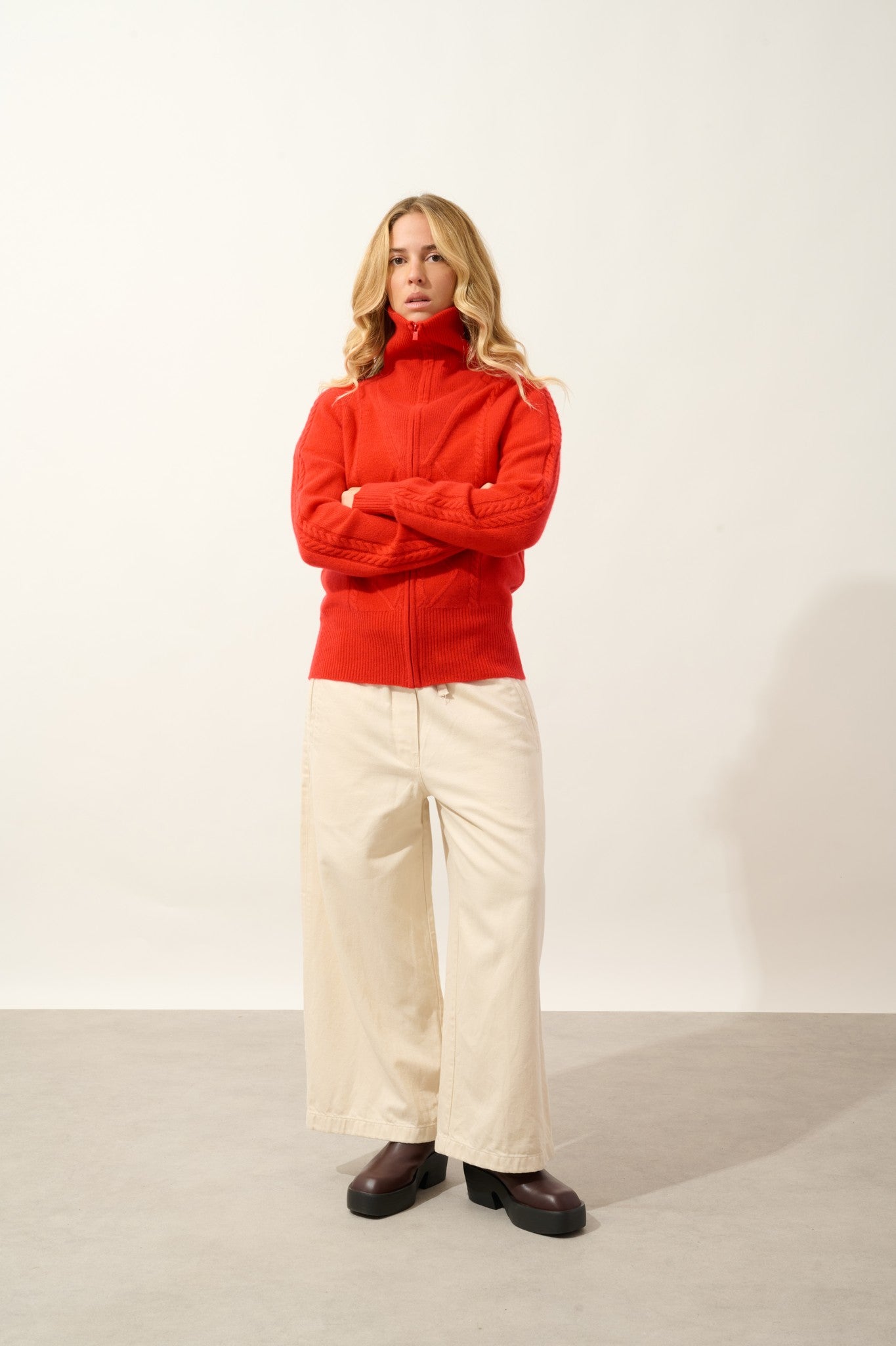 antigo gilet zippé col camionneur 4 fils carmin 100% cachemire