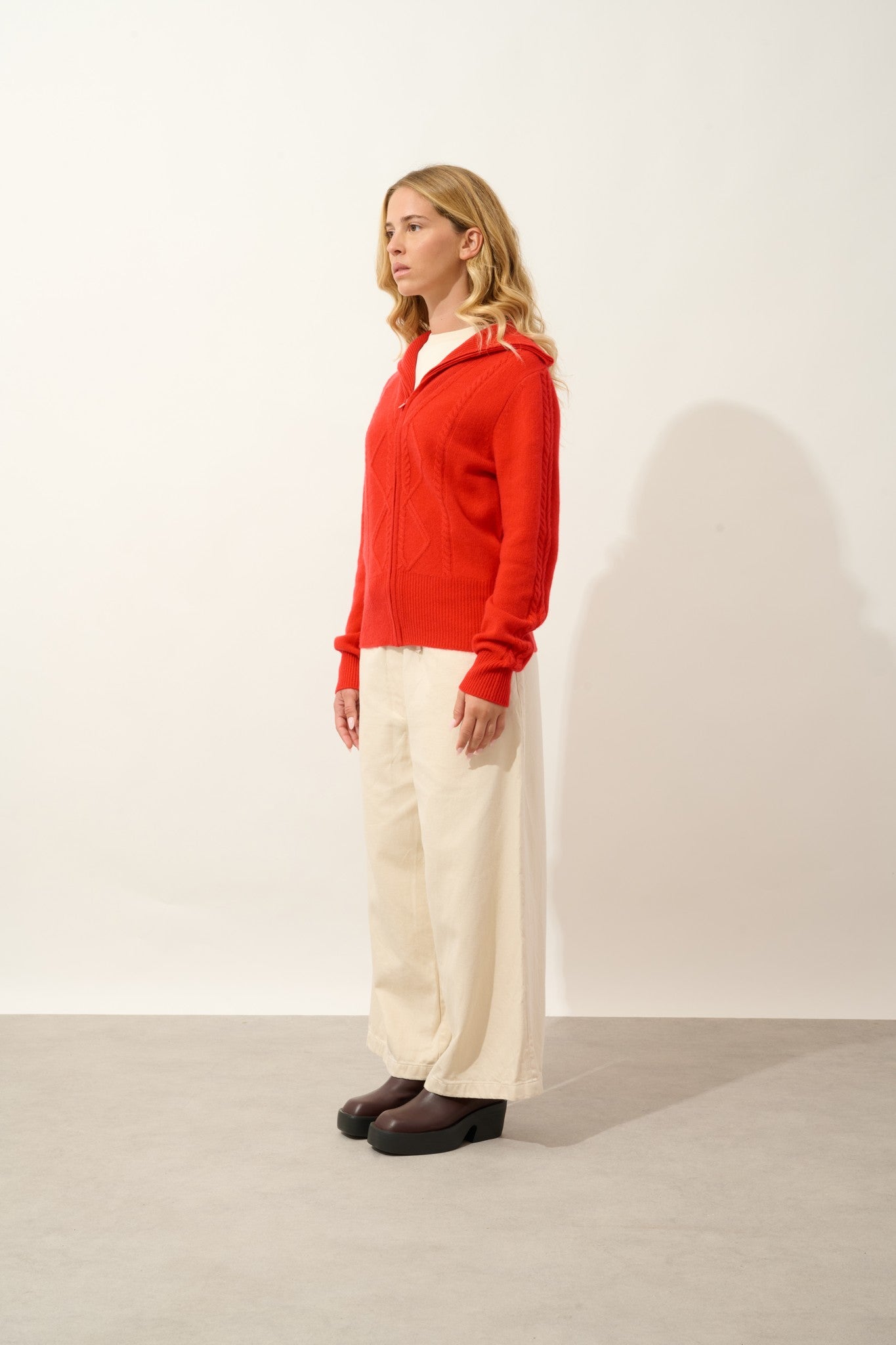 antigo gilet zippé col camionneur 4 fils carmin 100% cachemire