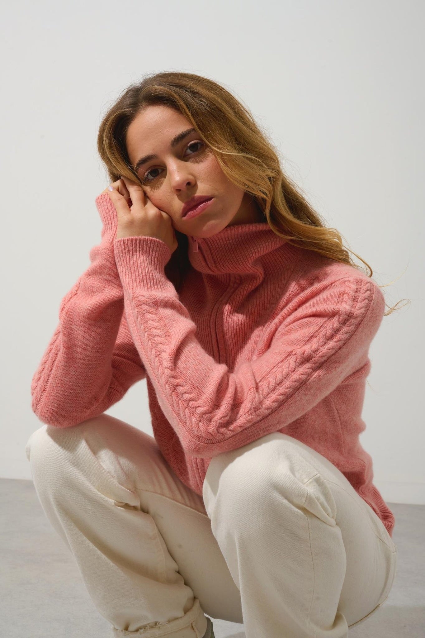 ANTIGO Reißverschlussweste mit Trucker-Kragen, 4-fädig, Korallenmeliert, 100 % Kaschmir