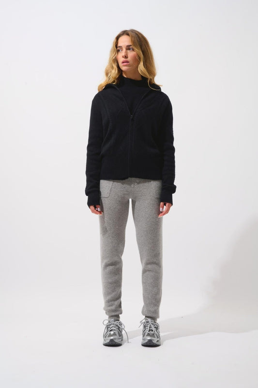 ANTIGO gilet zippé col camionneur 4 fils noir 100% cachemire