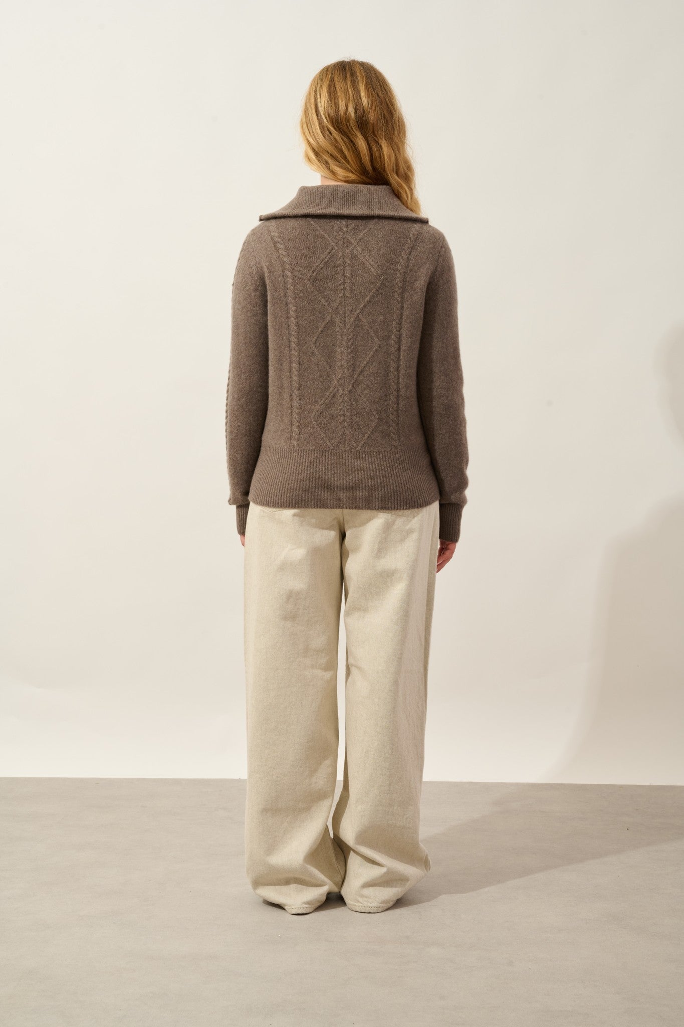 antigo gilet zippé col camionneur 4 fils taupe chiné 100% cachemire