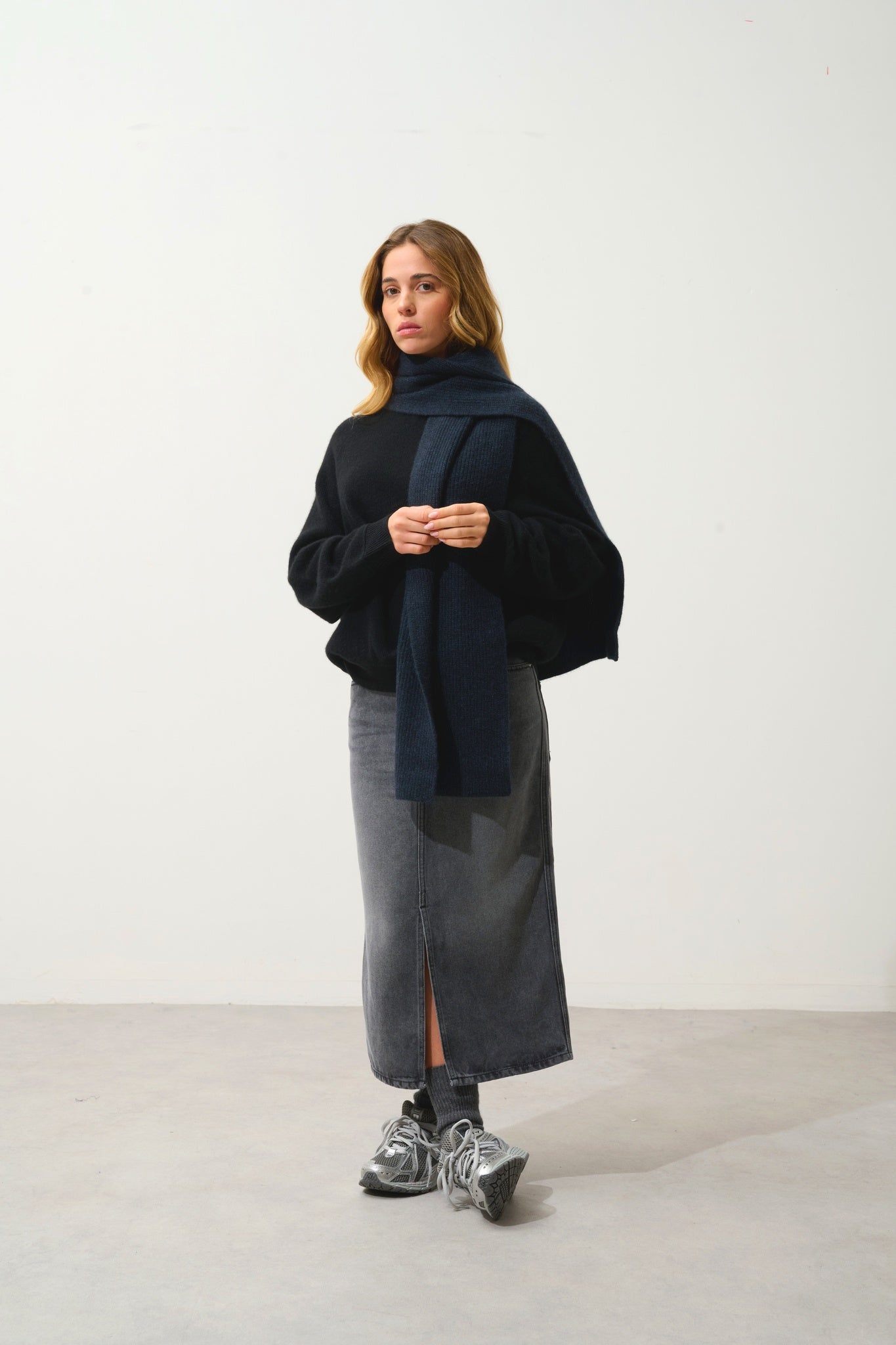 APOLLINE écharpe 4 fils caviar 100% cachemire