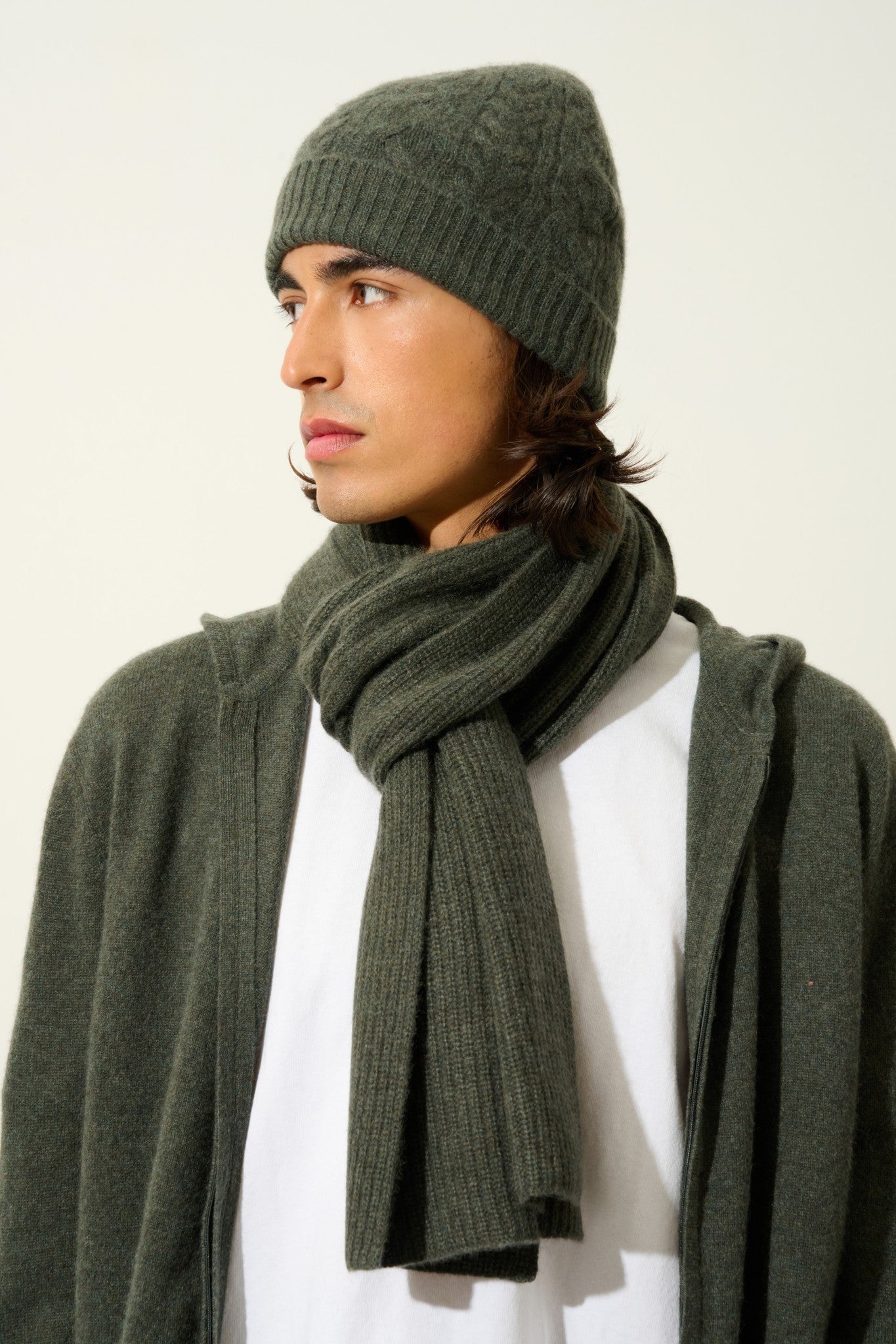 apolline écharpe 4 fils kaki chiné 100% cachemire