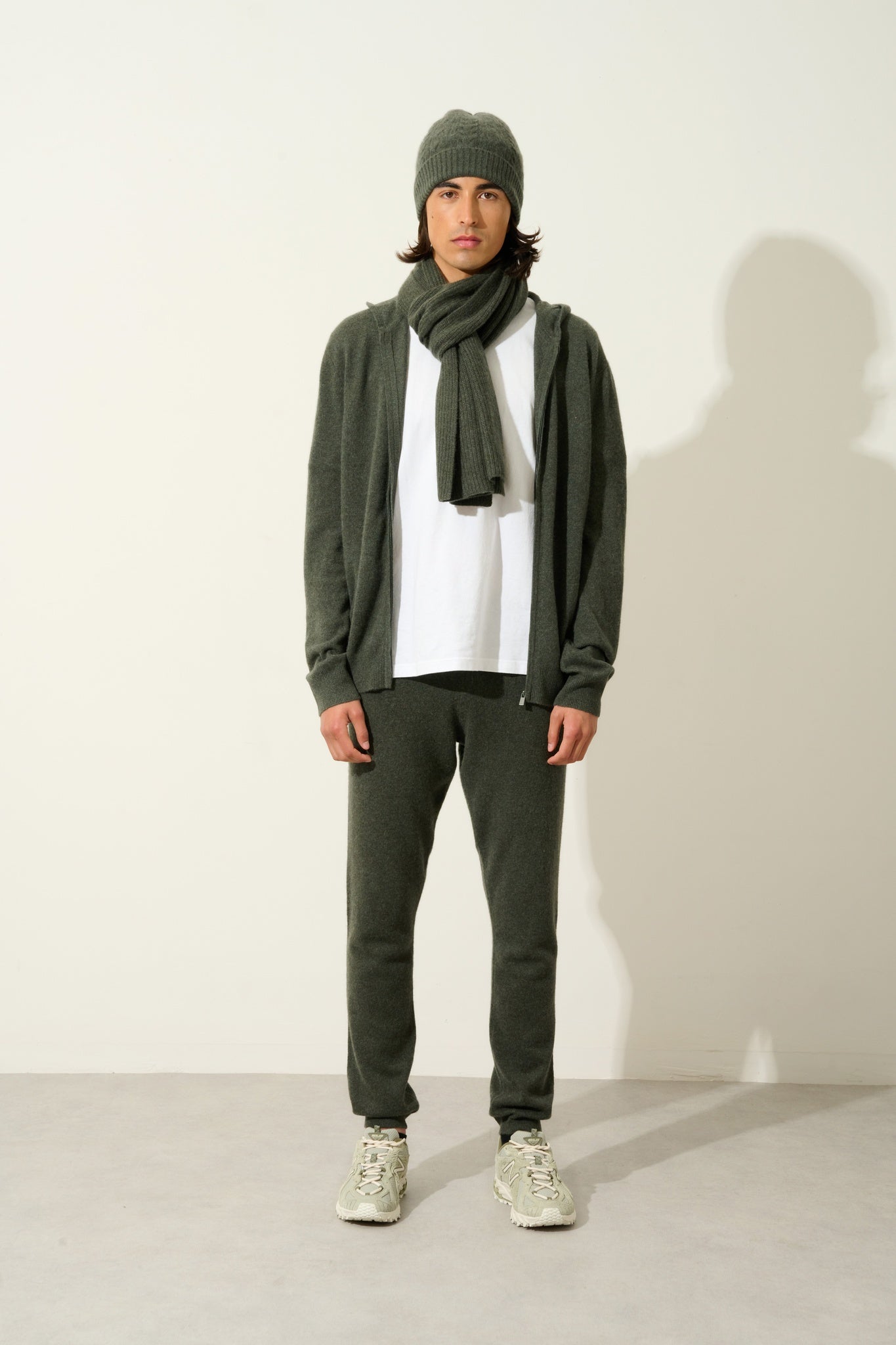 APOLLINE écharpe 4 fils kaki chiné 100% cachemire