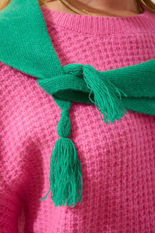 arelis écharpe triangle avec franges 4 fils menthe 100% cachemire