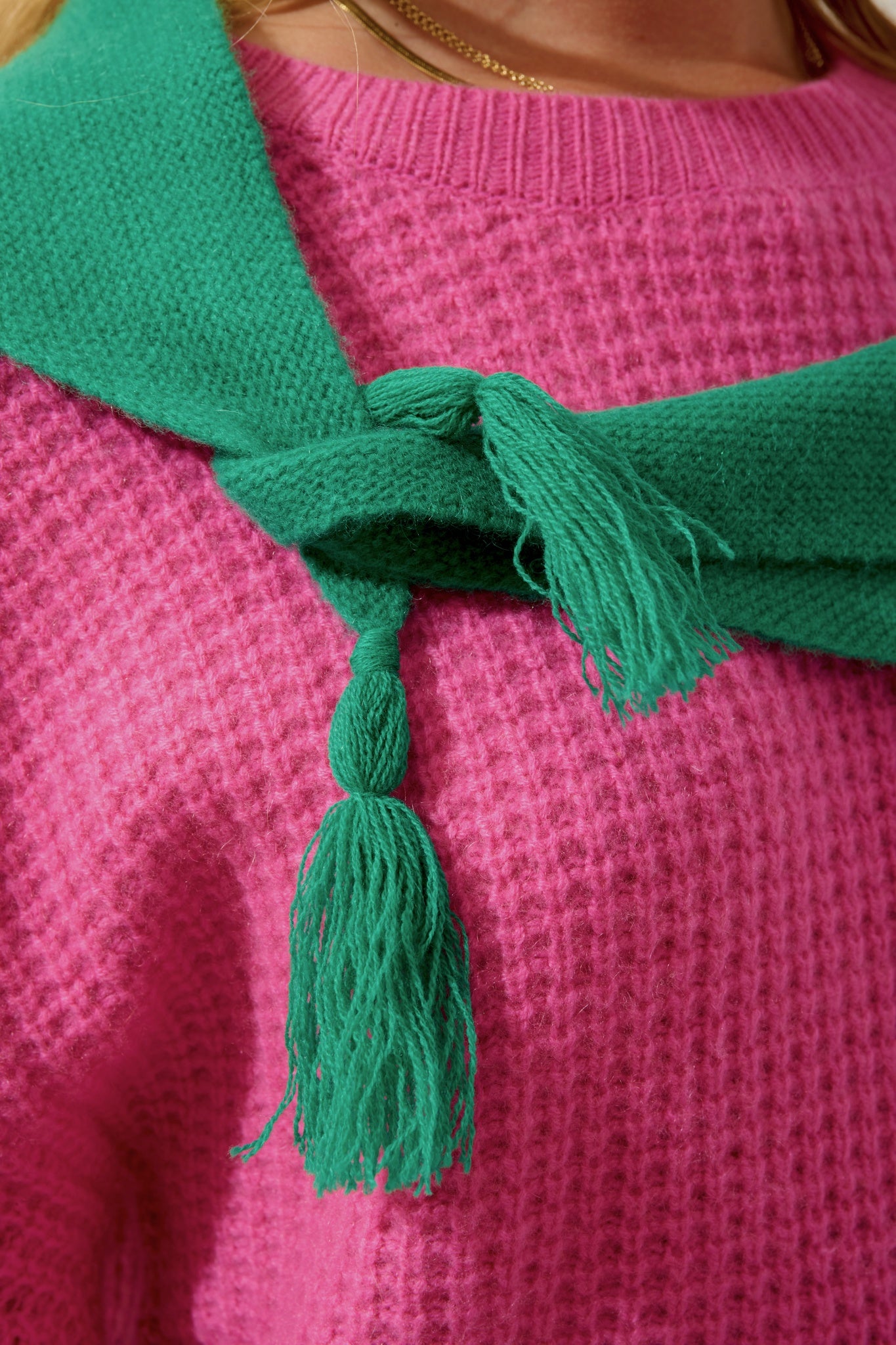 ARELIS écharpe triangle avec franges 4 fils menthe 100% cachemire