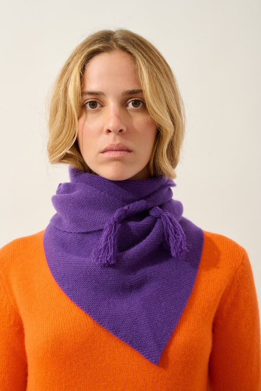 arelis écharpe triangle avec franges 4 fils violette 100% cachemire