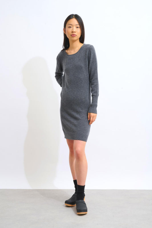 ARMET 100% cashmere mottled anthracite round-neck dress