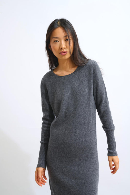 ARMET 100% cashmere mottled anthracite round-neck dress