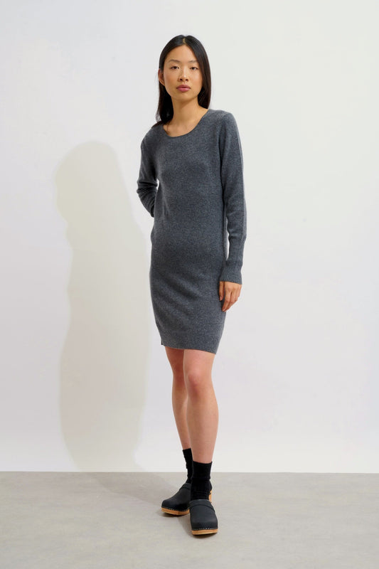 ARMET robe col rond anthracite chiné 100% cachemire