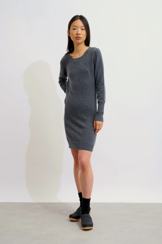 ARMET robe col rond anthracite chiné 100% cachemire