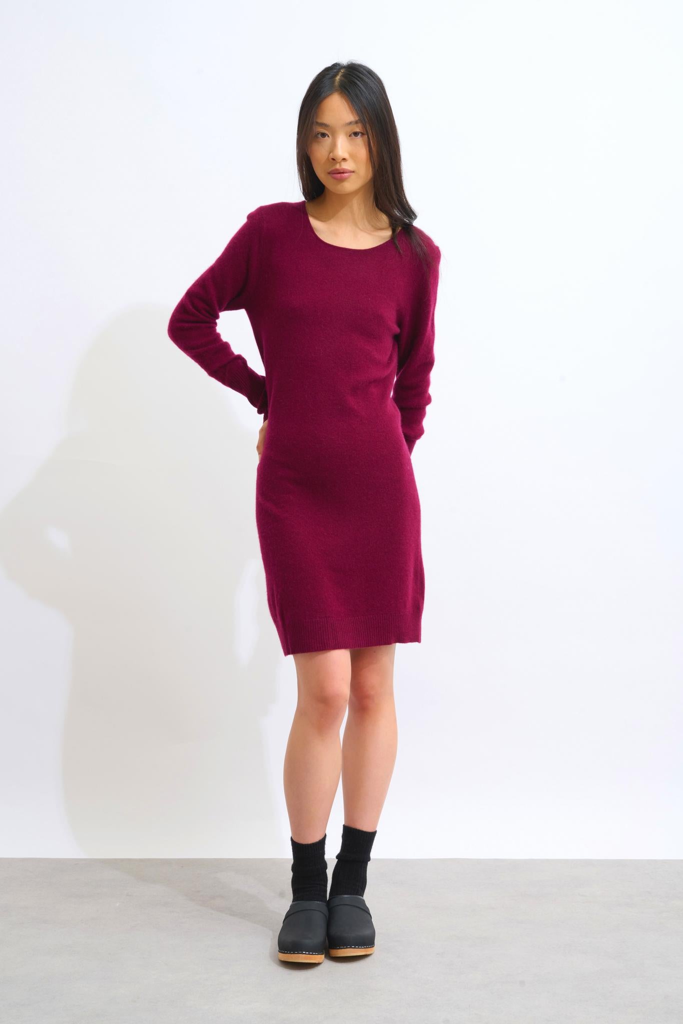 ARMET burgundy round-neck dress 100% cashmere