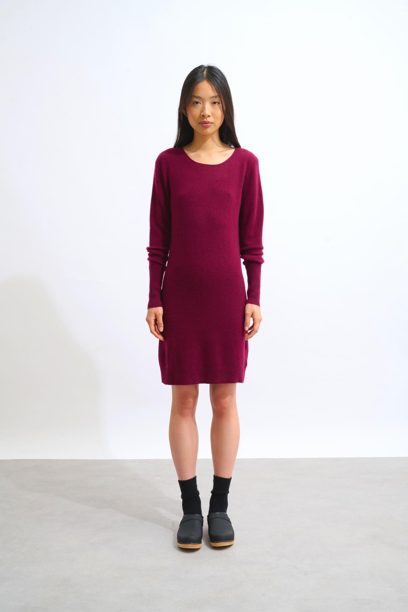 ARMET burgundy round-neck dress 100% cashmere