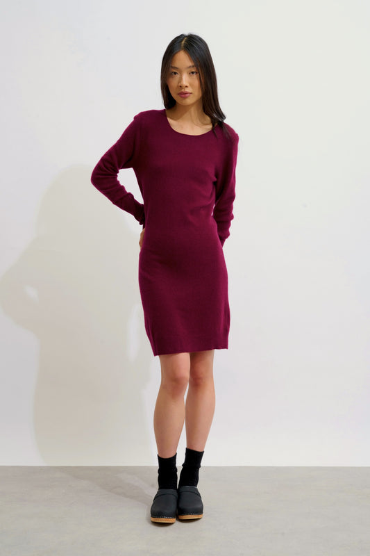 ARMET robe col rond bordeaux 100% cachemire