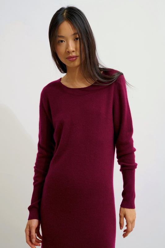 ARMET robe col rond bordeaux 100% cachemire