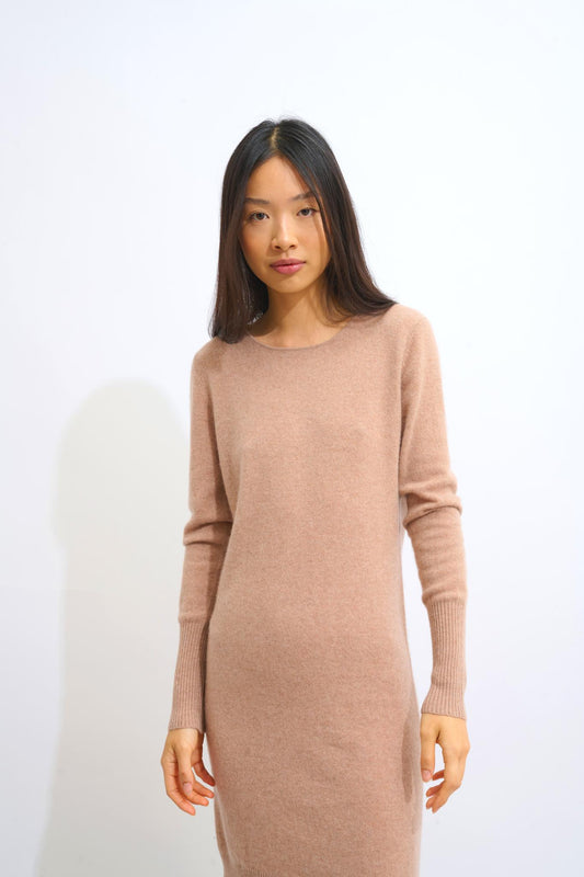 ARMET 100% cashmere camel mottled round-neck dress