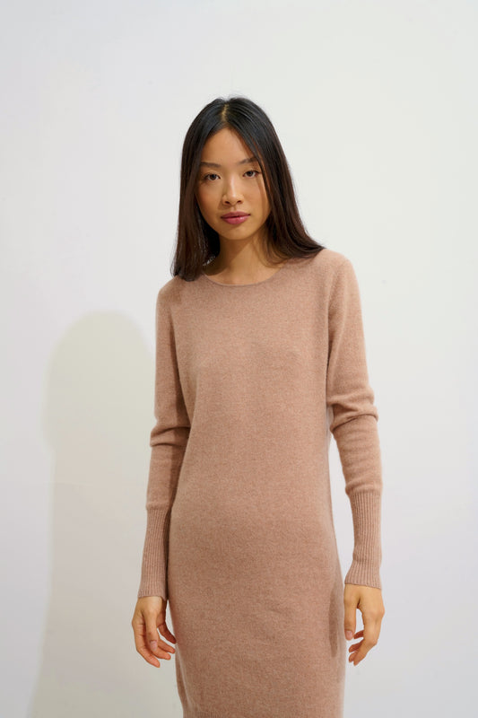 ARMET robe col rond camel chiné 100% cachemire
