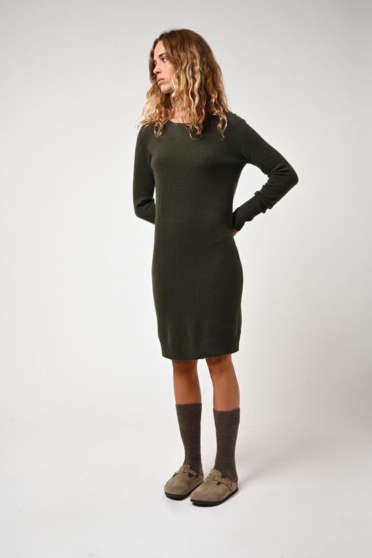 ARMET khaki round-neck dress 100% cashmere