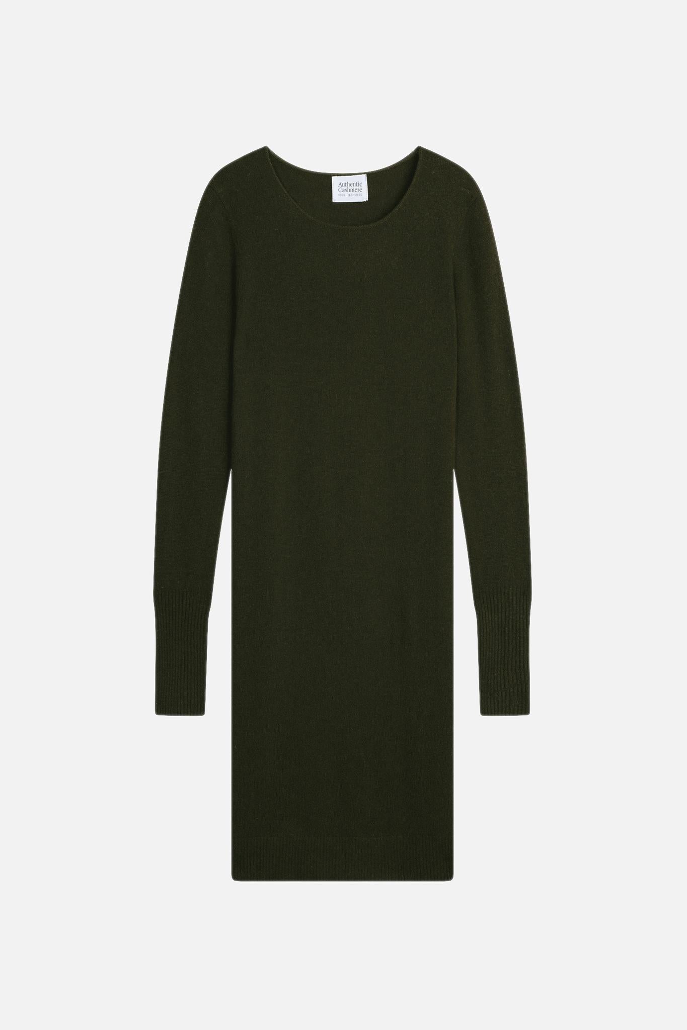 ARMET Khaki Rundhalskleid 100% Kaschmir