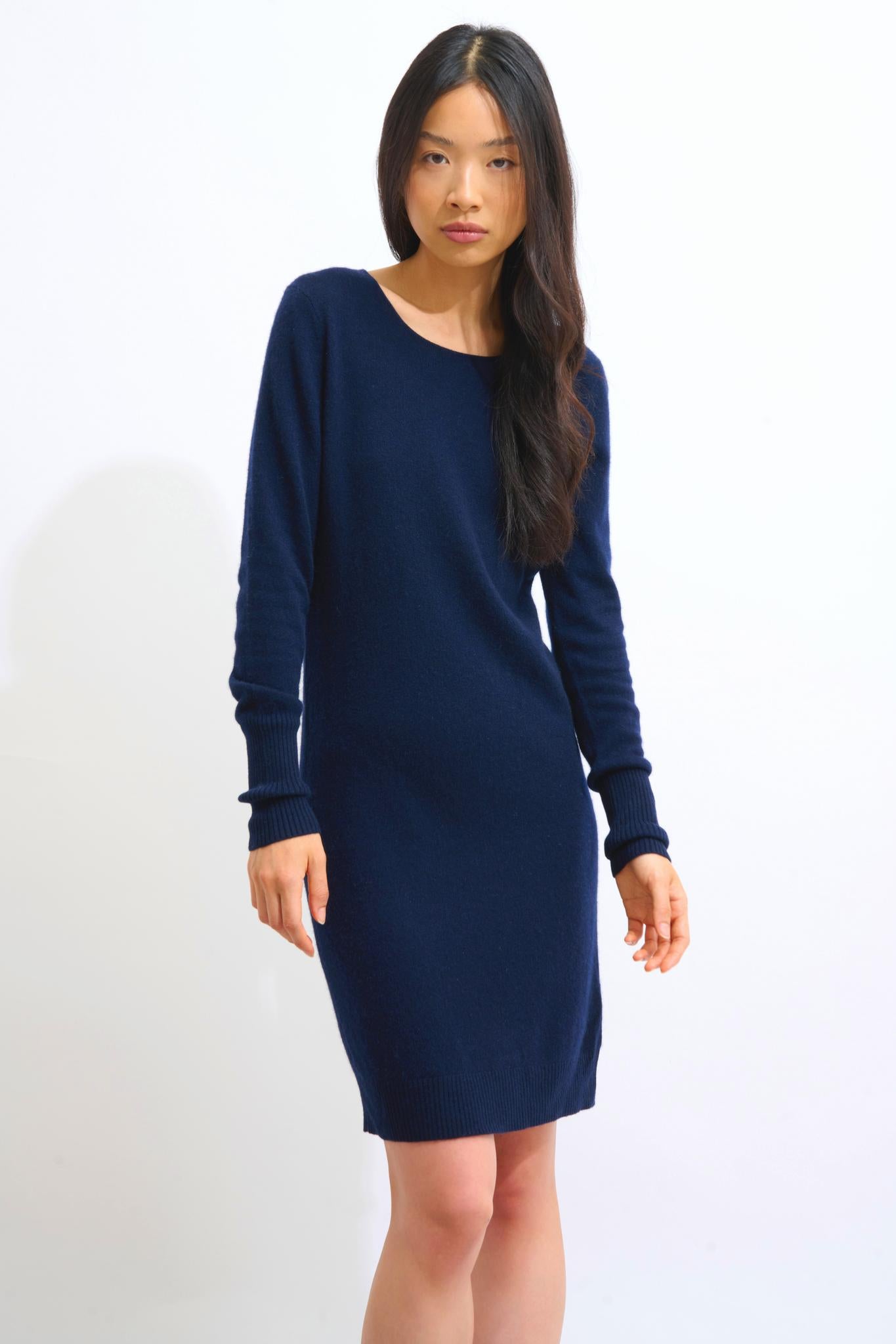 ARMET Marineblaues Rundhalskleid 100% Kaschmir