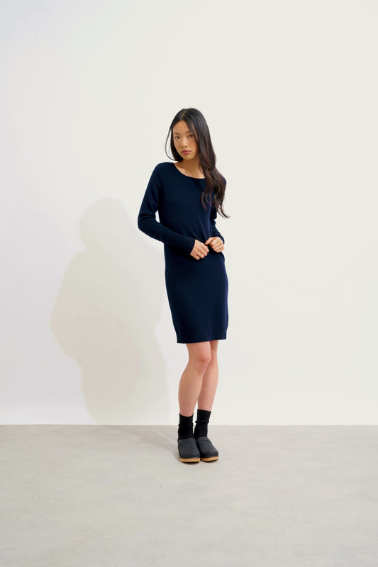 ARMET robe col rond navy 100% cachemire