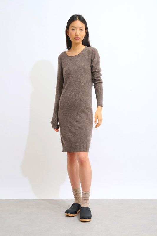ARMET taupe mottled round-neck dress 100% cashmere