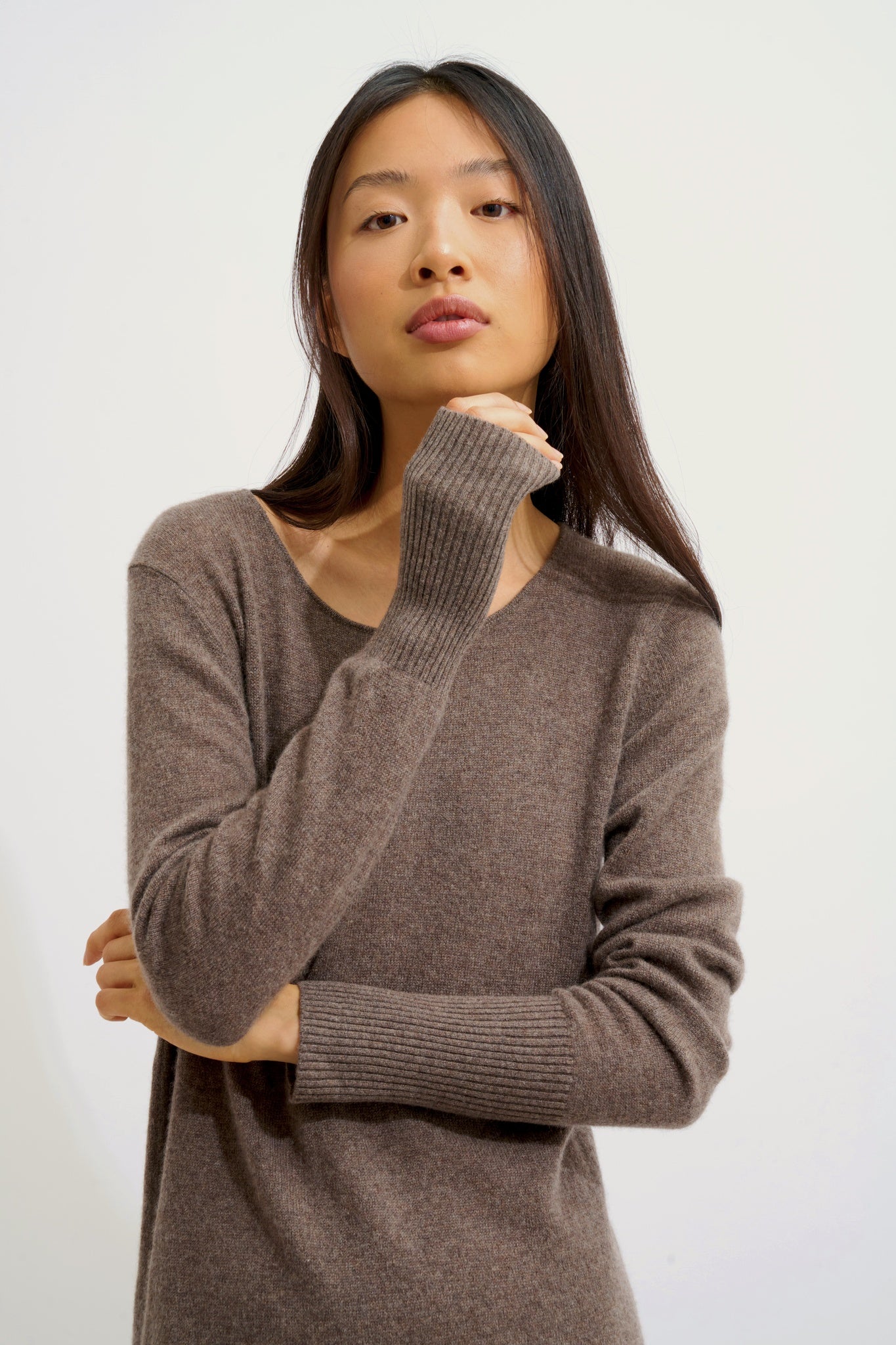 ARMET robe col rond taupe chiné 100% cachemire