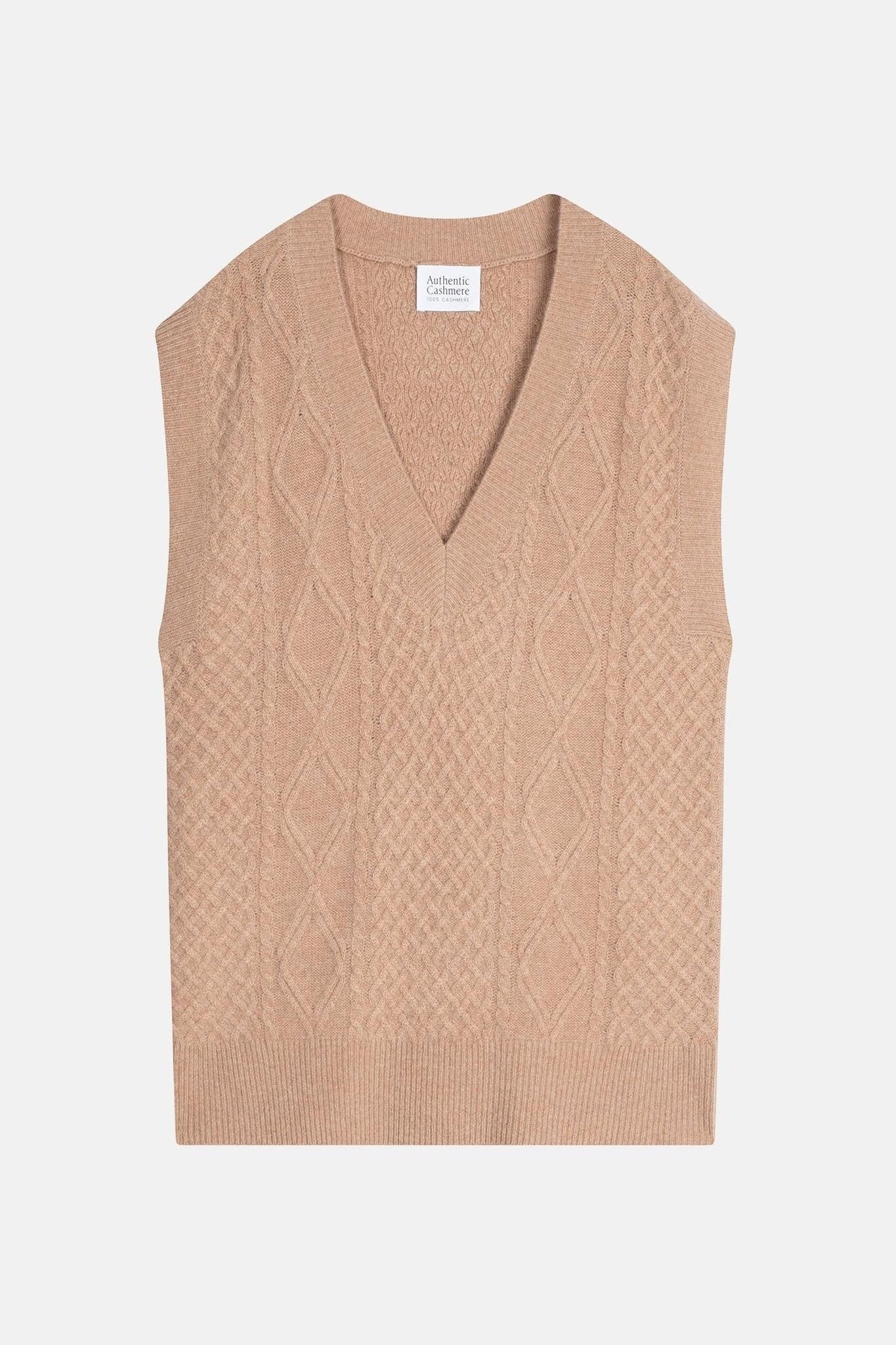 ASLOG 4-thread camel sleeveless v-neck sweater 100% cashmere