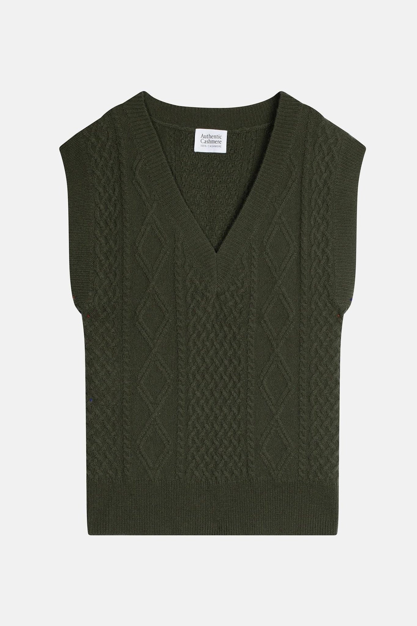 ASLOG 4-thread khaki sleeveless v-neck sweater 100% cashmere