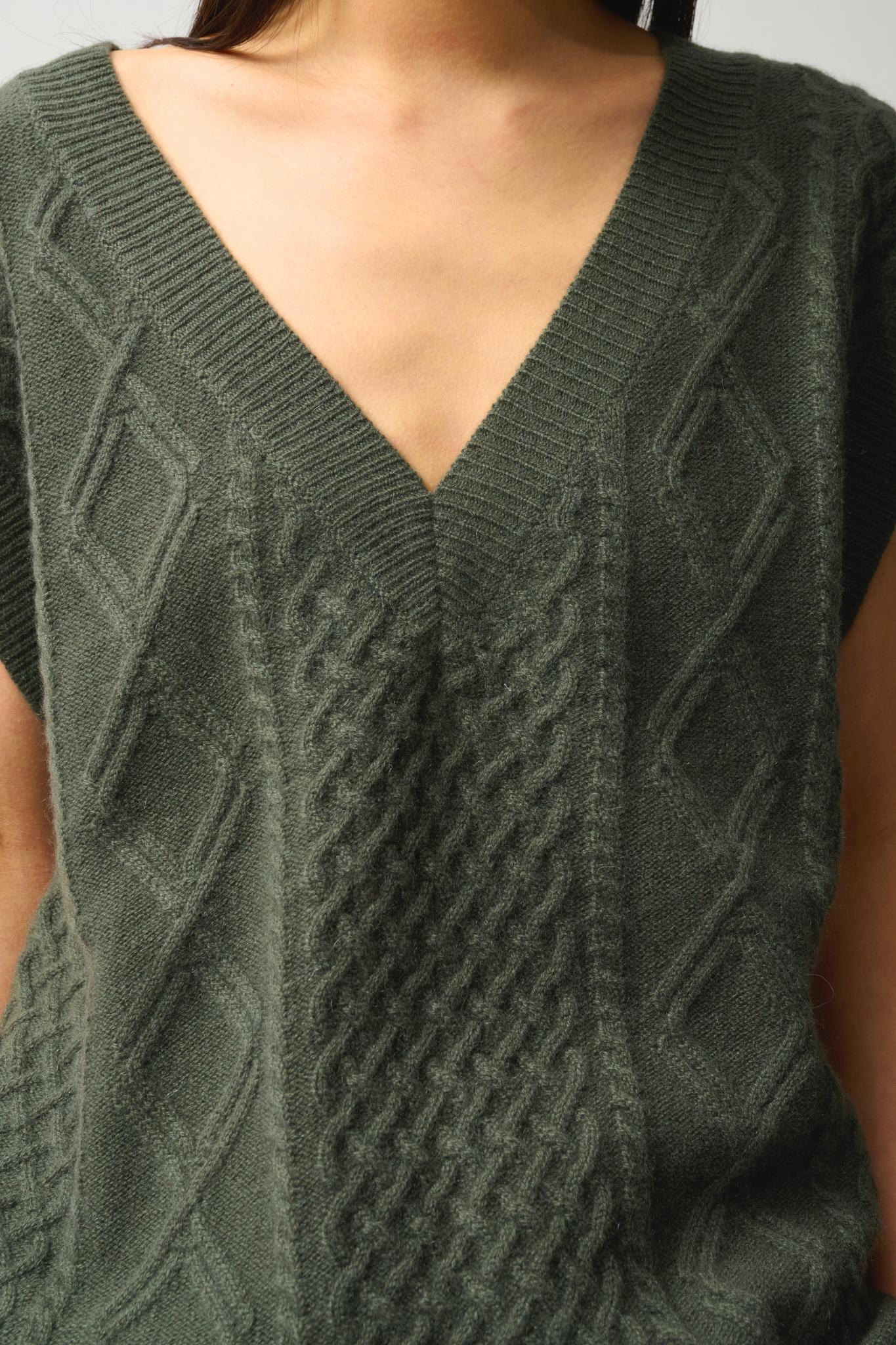 ASLOG pull col v sans manches 4 fils kaki 100% cachemire