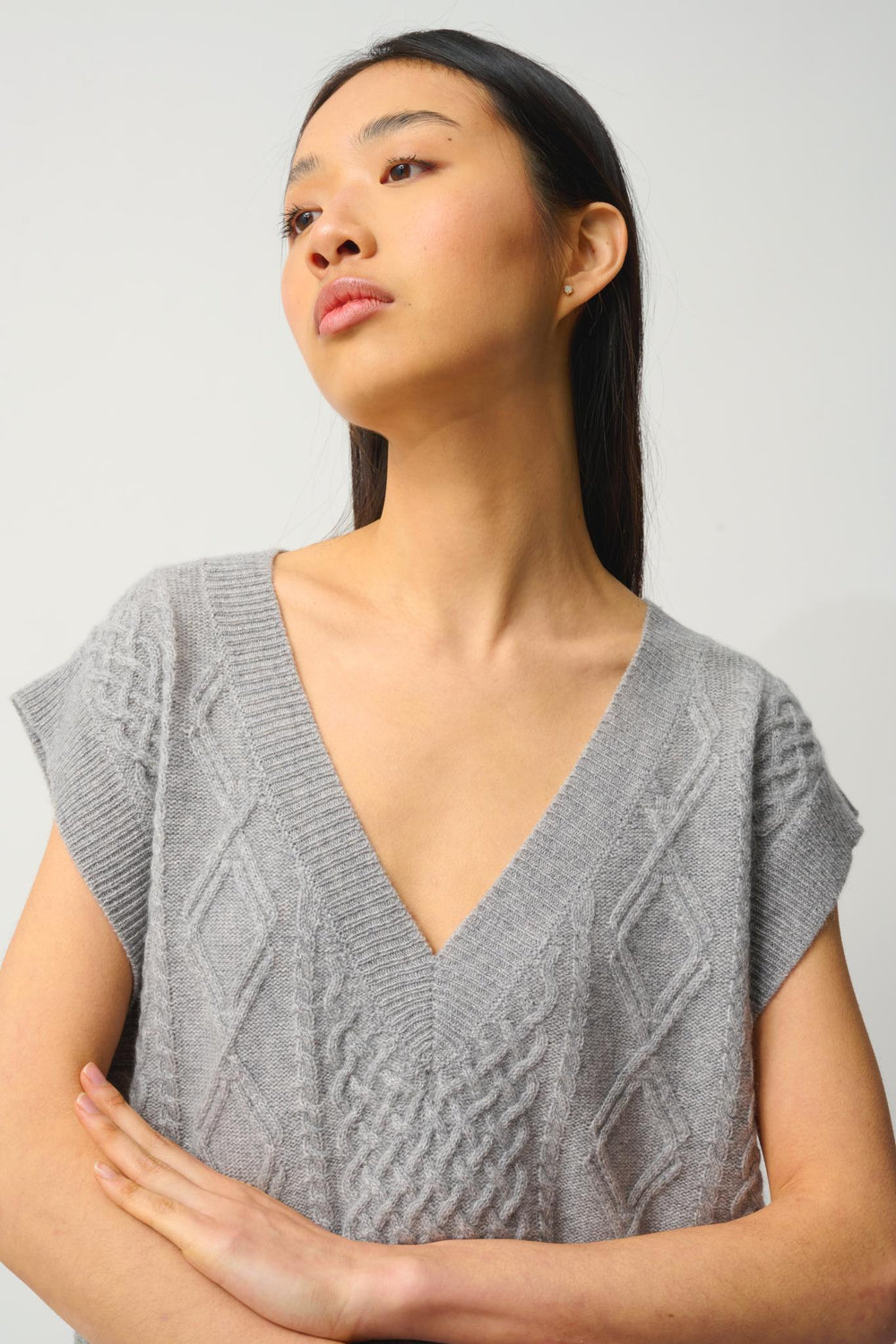 ASLOG pull col v sans manches 4 fils nuage chiné 100% cachemire