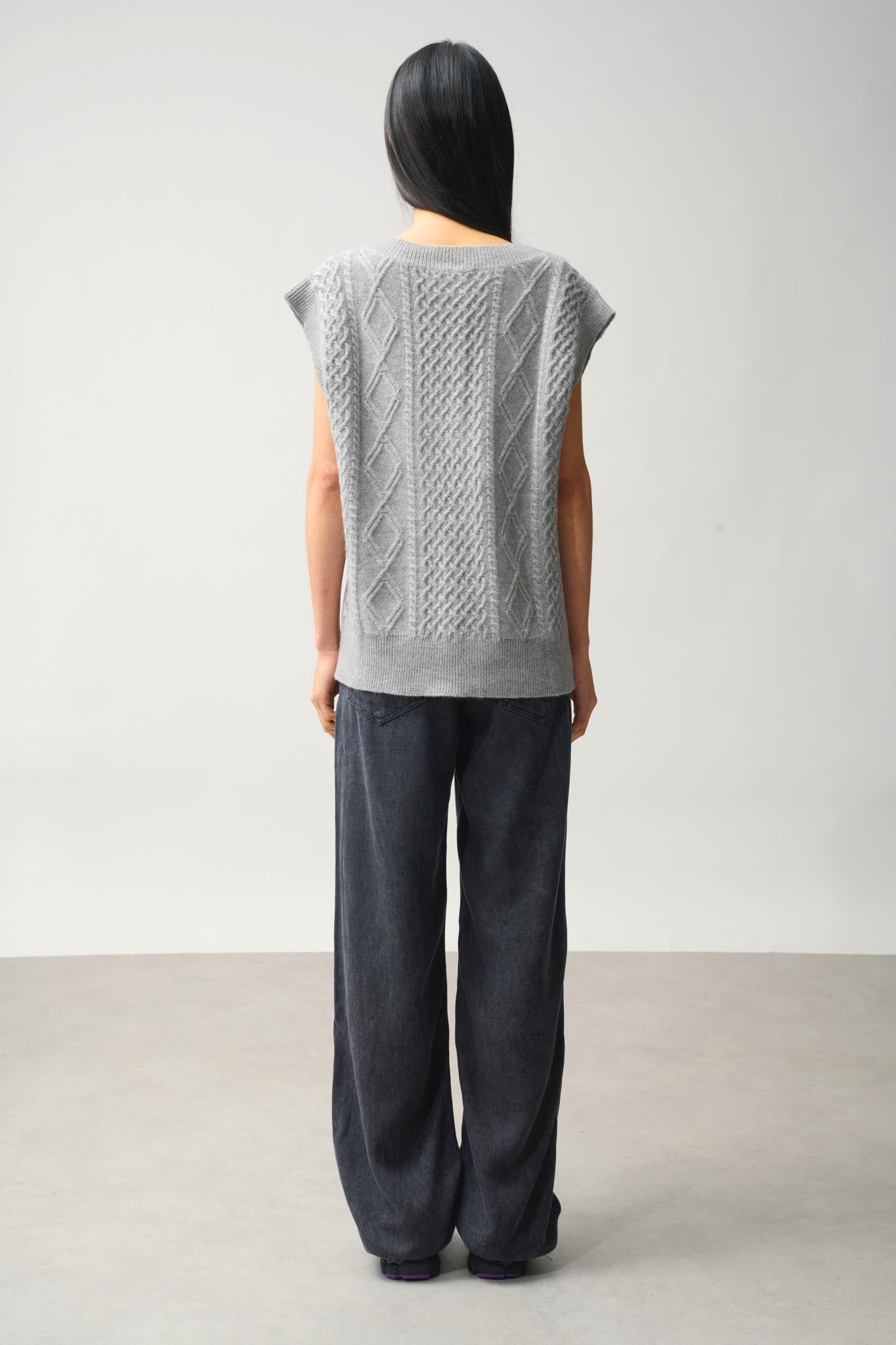 ASLOG pull col v sans manches 4 fils nuage chiné 100% cachemire