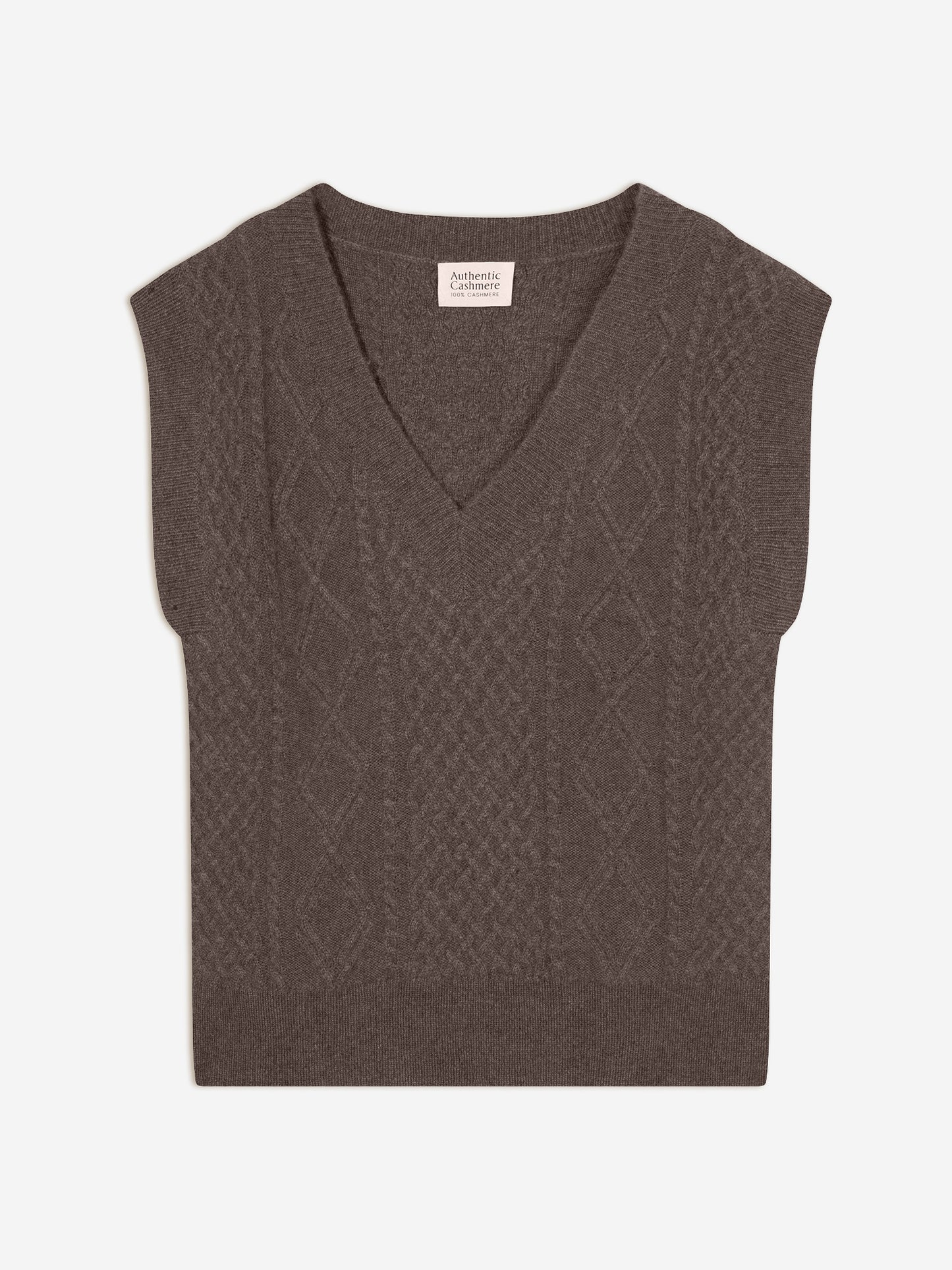 ASLOG Pullover mit V-Ausschnitt ohne Ärmel 4 Fäden taupe meliert 100% Kaschmir