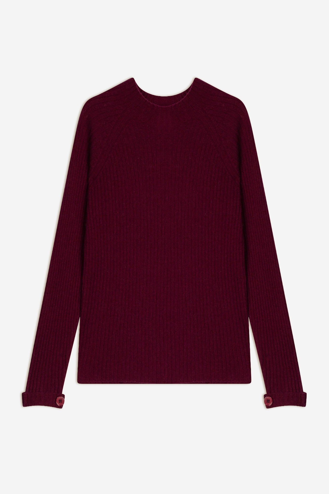 assia pull col montant boutons poignets bordeaux 100% cachemire