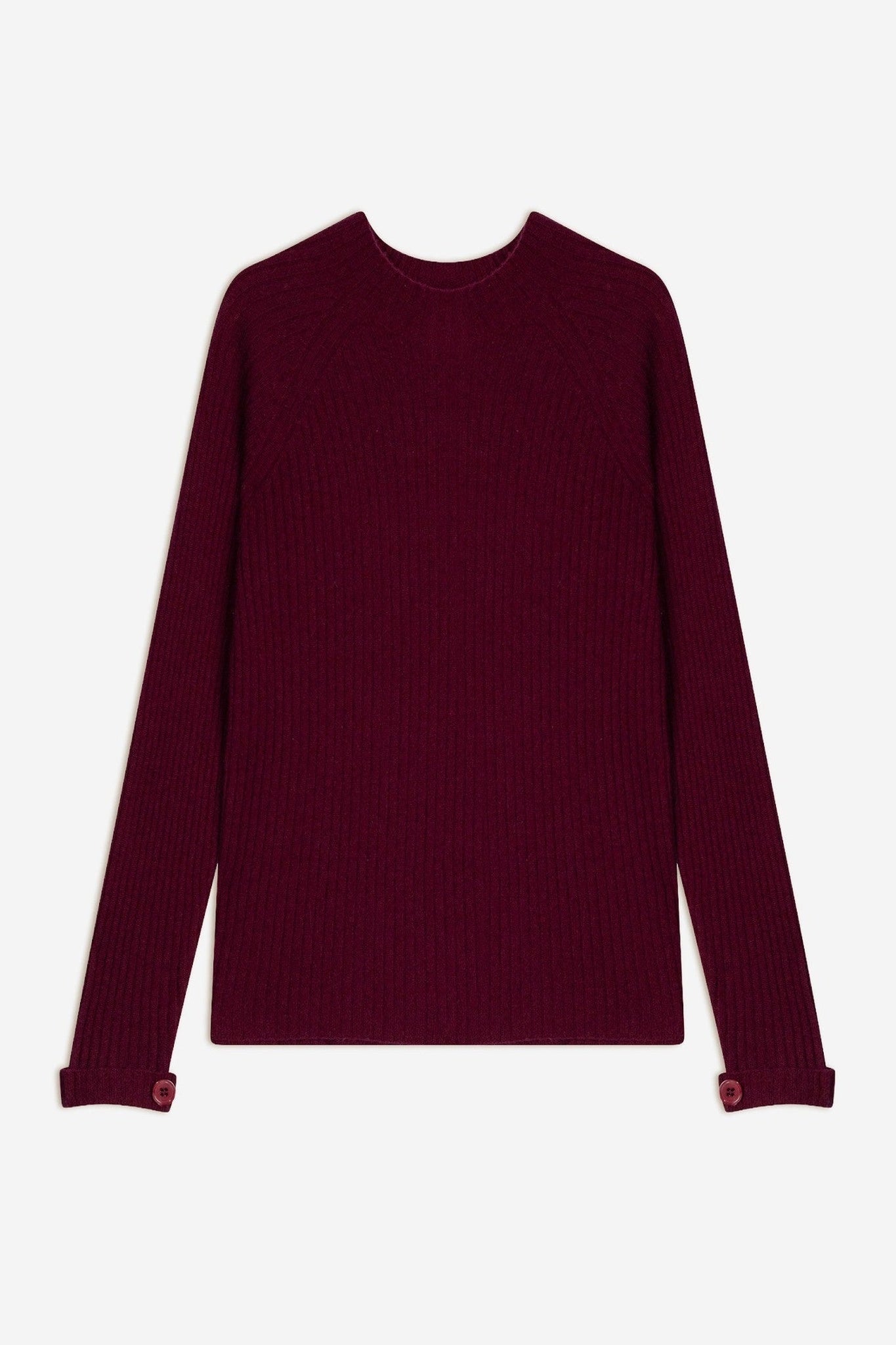 assia pull col montant boutons poignets bordeaux 100% cachemire