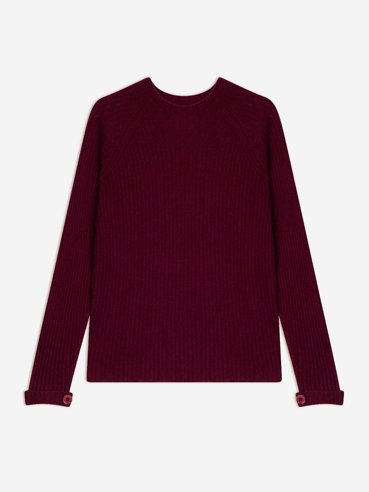 ASSIA pull col montant boutons poignets bordeaux 100% cachemire