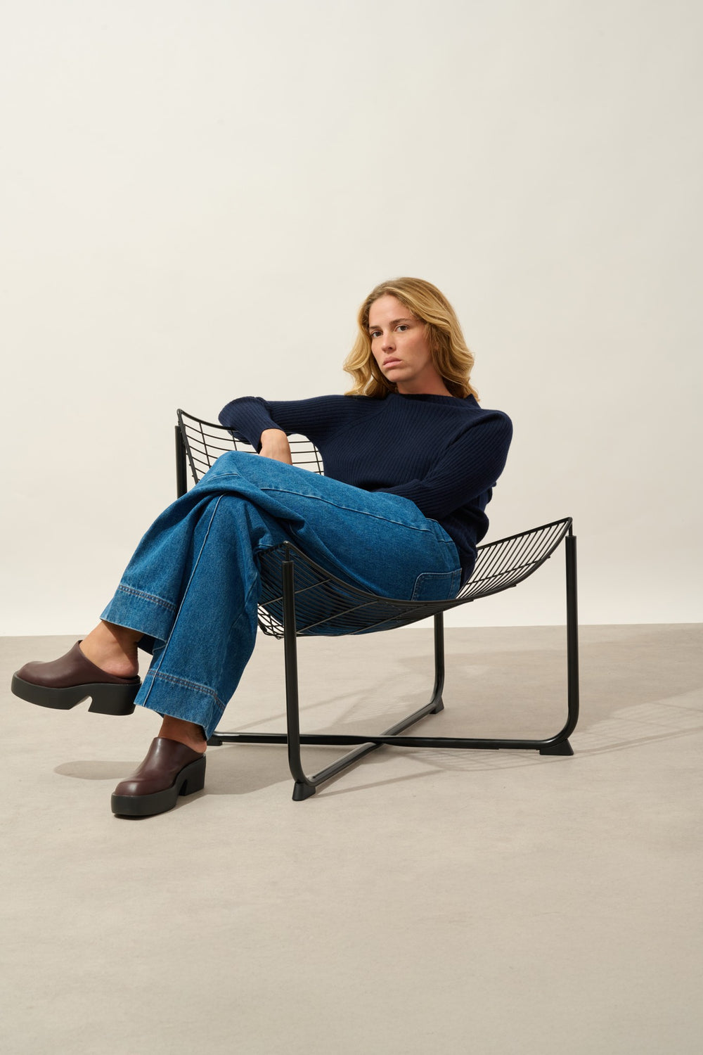 assia pull col montant boutons poignets navy 100% cachemire