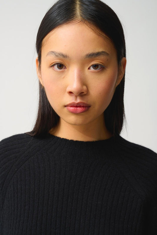 ASSIA pullover stand-up collar button cuffs black 100% cashmere