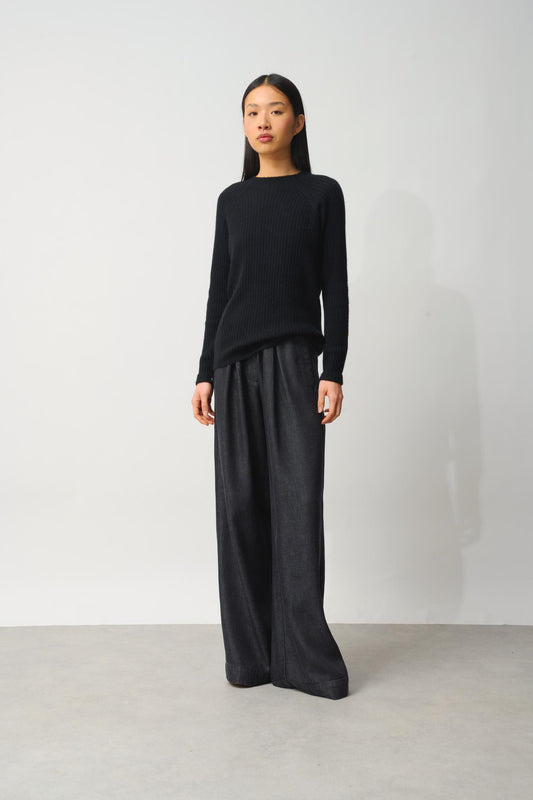 ASSIA pull col montant boutons poignets noir 100% cachemire