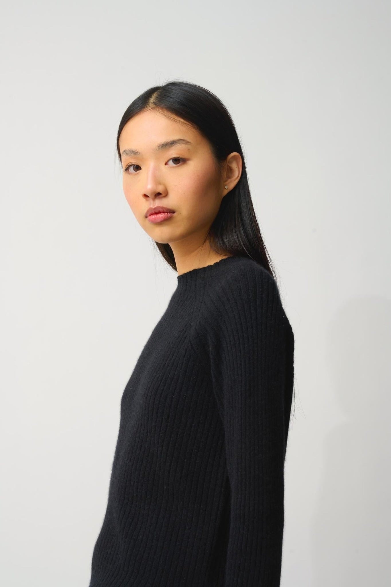 ASSIA pullover stand-up collar button cuffs black 100% cashmere