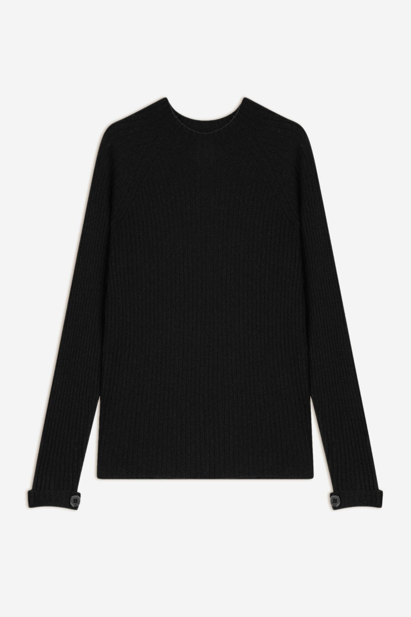 assia pull col montant boutons poignets noir 100% cachemire